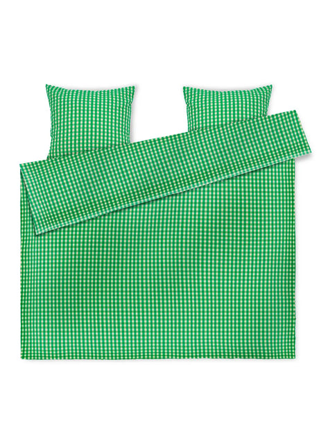Bæk & Bølge Sengetøj, grøn/sand fra Juna - 200 x 220 cm, inkl. 2 x pudebetræk - Jacobsen Plus