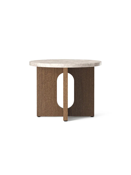 Androgyne Side Table, Ø50 cm fra Audo Copenhagen - Mørkbejdset eg - kunis breccia stone - Jacobsen Plus