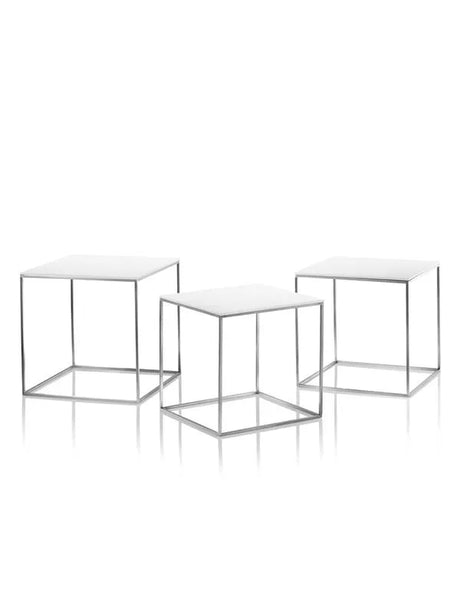 PK71 Borde, 3 stk. af Poul Kjærholm - Hvid akrylbordplade - Jacobsen Plus