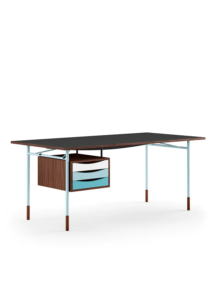 - Linoleum-Valnød / L: 170 cm / Lys Blå Stel - Blå Skuffe - Jacobsen Plus