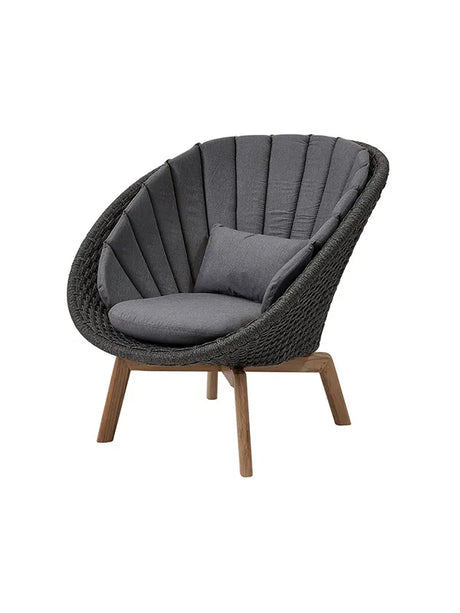 Peacock Loungestol, Soft Rope m/ben i teak fra Cane-line - Inkl. hynde i Grey - Jacobsen Plus