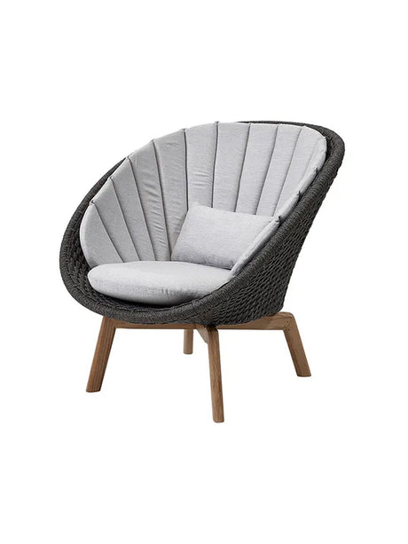 Peacock Loungestol, Soft Rope m/ben i teak fra Cane-line - Inkl. hynde i Light grey - Jacobsen Plus