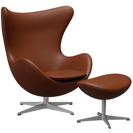 Ægget, Cognac Aura læder, med returdrej inkl. skammel af Arne Jacobsen - 1 - Jacobsen Plus