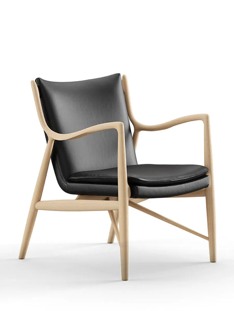 45 Lænestol, eg klar olie af Finn Juhl - Elegance læder (sort) - Jacobsen Plus