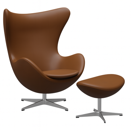 Ægget, Valnød Aura læder, med returdrej inkl. skammel af Arne Jacobsen - 1 - Jacobsen Plus
