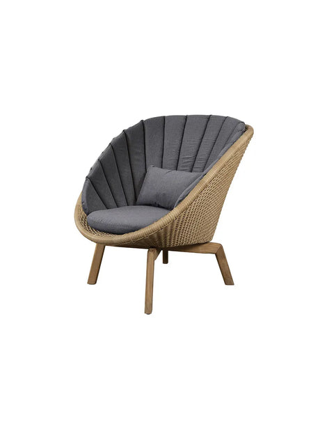 Peacock Loungestol, Flat Weave m/ben i teak fra Cane-line - Inkl. hynde i Grey - Jacobsen Plus