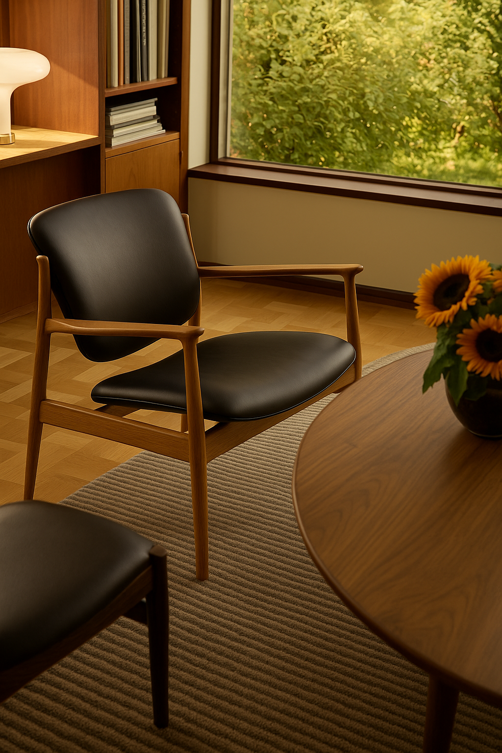 France Chair, sort læder, eg olie af Finn Juhl