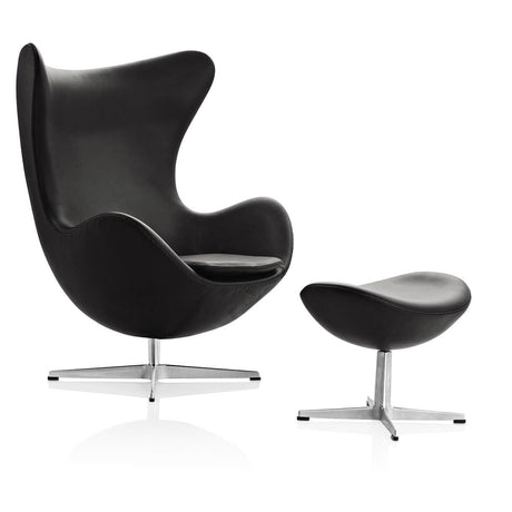 Ægget, Sort Essensial læder, uden returdrej inkl. skammel af Arne Jacobsen - 1 - Jacobsen Plus