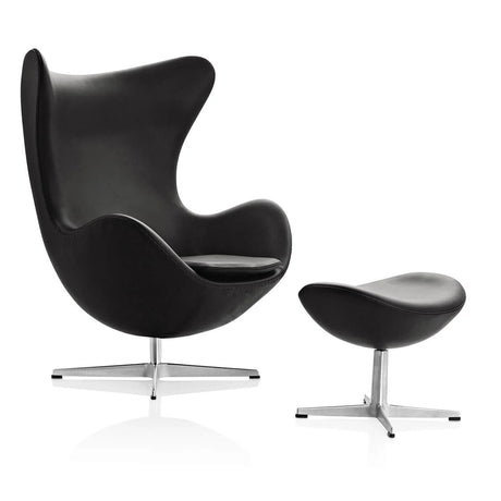Ægget, Sort Grace læder, med returdrej inkl. skammel af Arne Jacobsen - 1 - Jacobsen Plus