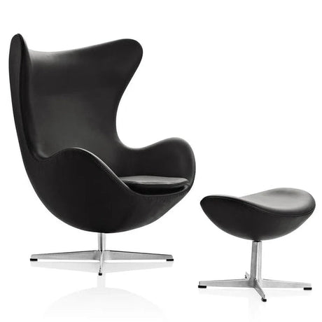 Ægget, Sort Grace læder, uden returdrej inkl. skammel af Arne Jacobsen - 1 - Jacobsen Plus