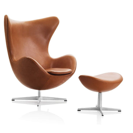 Ægget, Valnød Grace læder, uden returdrej inkl. skammel af Arne Jacobsen - 1 - Jacobsen Plus