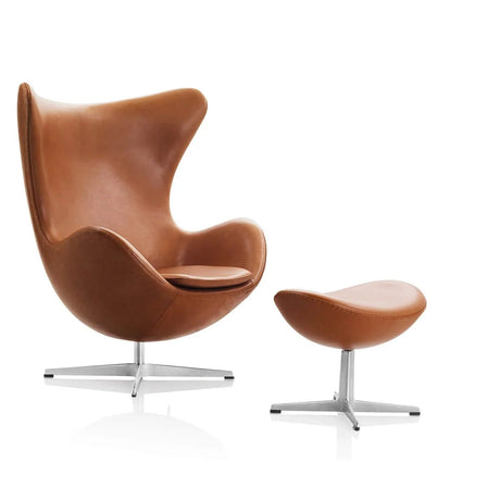 Ægget, Valnød Grace læder, med returdrej inkl. skammel af Arne Jacobsen - 1 - Jacobsen Plus