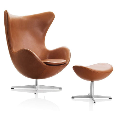 Ægget, Valnød Essensial læder, uden returdrej inkl. skammel af Arne Jacobsen - 1 - Jacobsen Plus