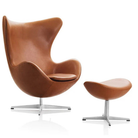 Ægget, Valnød Essential læder, med returdrej inkl. skammel af Arne Jacobsen - 1 - Jacobsen Plus