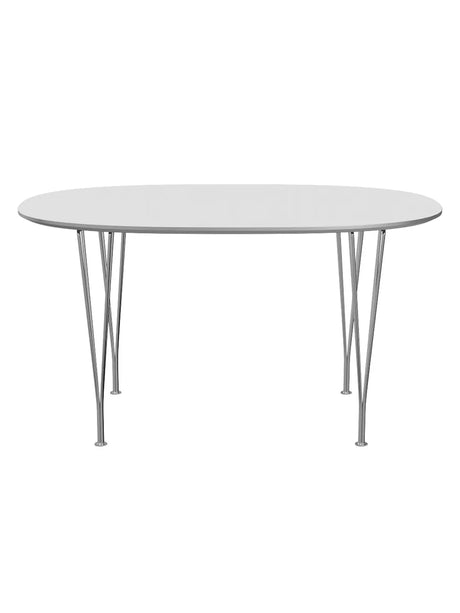 Piet Hein B611 Superellipse spisebord, 135 x 90 cm fra Fritz Hansen - Hvid laminat m. alukant - Jacobsen Plus
