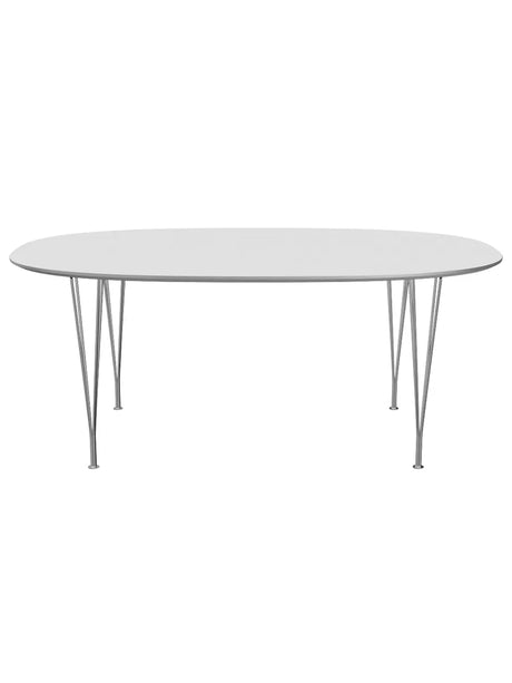 Piet Hein B613 Superellipse spisebord, 180 x 120 cm fra Fritz Hansen - Hvid laminat m. alukant - Jacobsen Plus