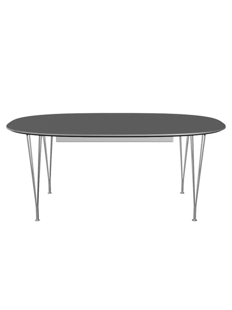 Piet Hein B619 Superellipse udtræksbord, 180/300 x 120 cm fra Fritz Hansen - Grey Bromo m. alukant (specialfarve) / Forkromet stål - Jacobsen Plus