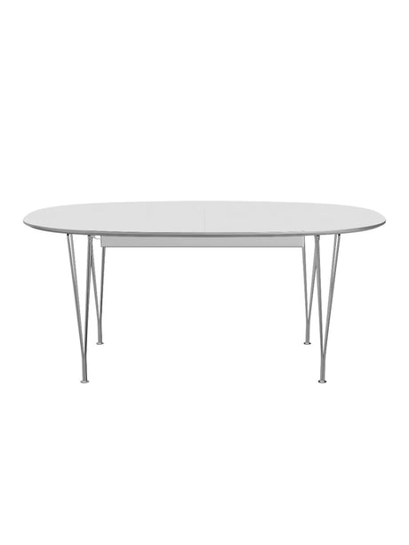Piet Hein B620 Superellipse udtræksbord, 170/270 x 100 cm fra Fritz Hansen - Hvid laminat m. alukant - Jacobsen Plus
