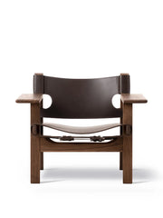 Den Spanske Stol i mørkebrun læder, valnød olie af Børge Mogensen