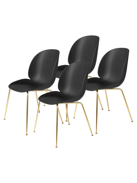 Beetle Chair, conic base 4 stk. fra GUBI - Black / Brass Semi Matt base - Jacobsen Plus