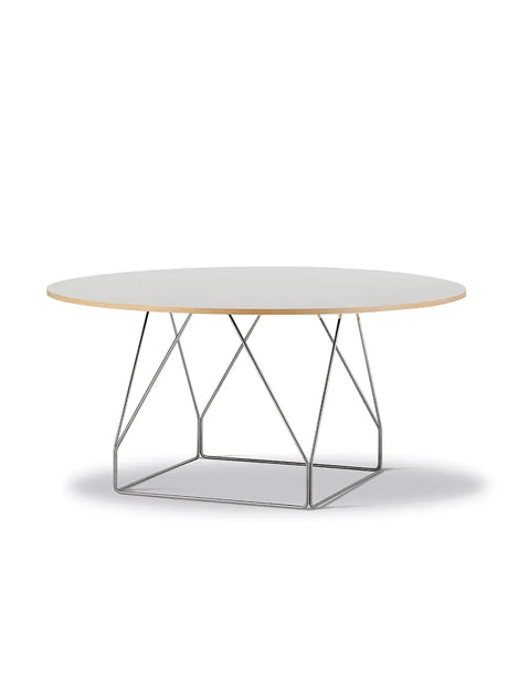 JG Table Ø140 cm fra Fredericia Furniture - Grå linoleum med natur ask kant / Sort stål - Jacobsen Plus