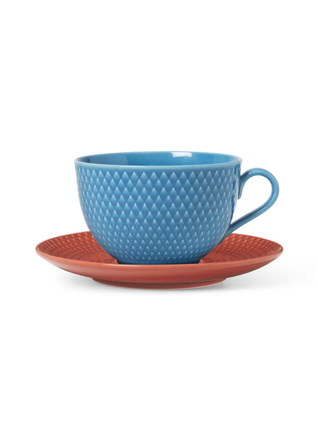 Rhombe Tekop m. underkop blå/terracotta fra Lyngby Porcelæn - 1 - Jacobsen Plus