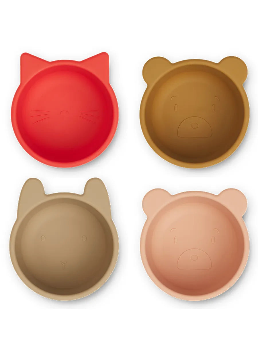 Malene silikoneskåle 4-pak, apple red/tuscany rose multi mix fra Liewood - 1 - Jacobsen Plus