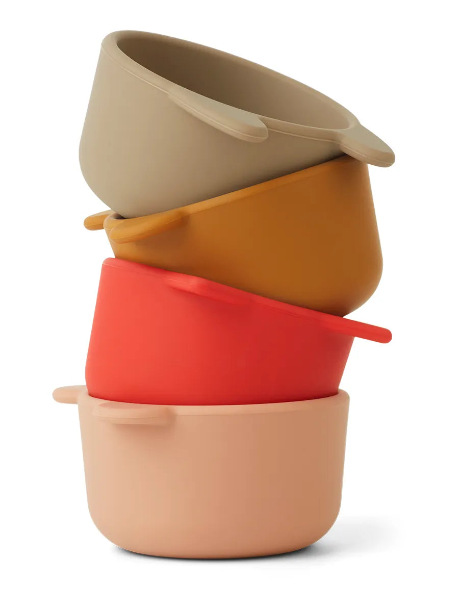Malene silikoneskåle 4-pak, apple red/tuscany rose multi mix fra Liewood - 4 - Jacobsen Plus