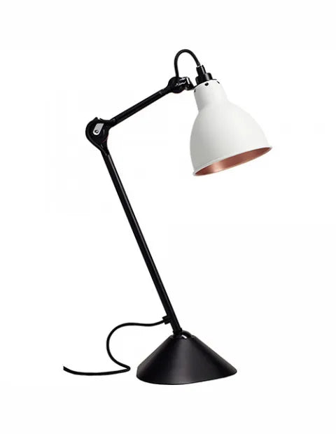 Nr. 205 bordlampe fra Lampe Gras - Sort stel / Mathvid-kobber inderside - Jacobsen Plus