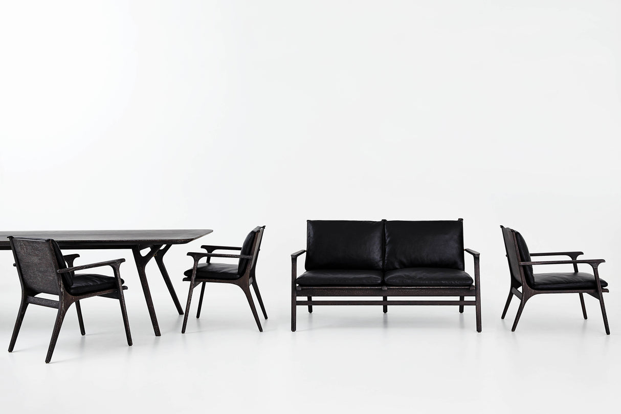 Rén Lounge sofa 2. pers sortmalet eg, sort læder fra Stellar Works - 4 - Jacobsen Plus