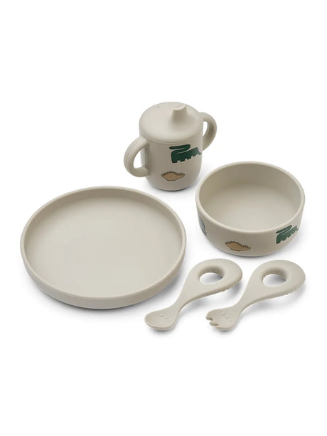 Ryle Printed Tableware Set, Dinosaurs/Mist fra Liewood - 1 - Jacobsen Plus