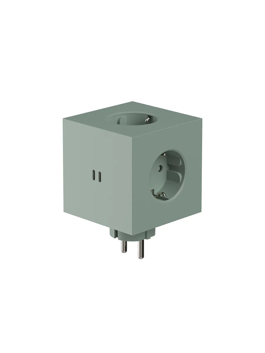 Square 2 Stikdåse med USB, grøn fra Avolt