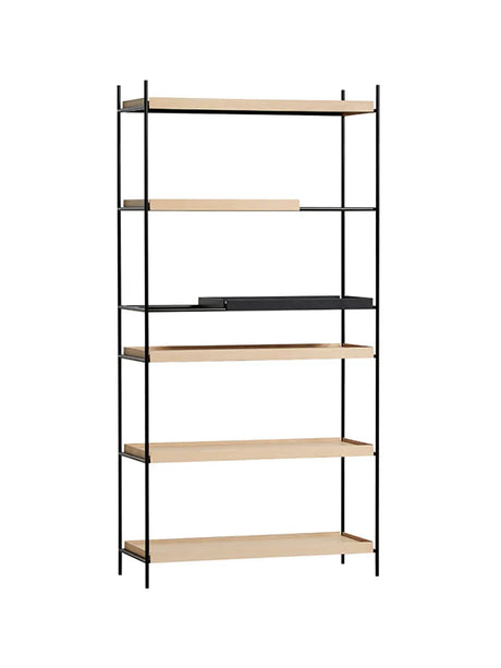 Tray Shelf, høj fra Woud - Black: 1 short - Oak: 4 wide, 1 short - Jacobsen Plus