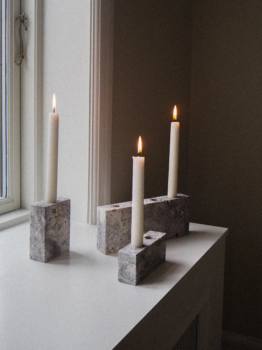 Epode Lysestage 25 cm, travertin silver fra Wabi Sabi Nordic - 6 - Jacobsen Plus