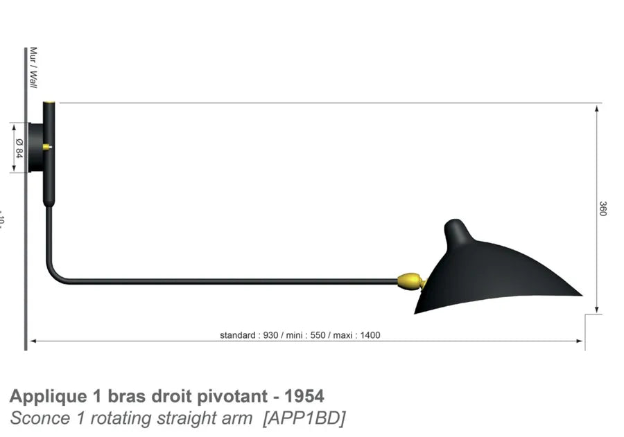 Big Wall Lamp w/1 Rotating Straight Arm af Serge Mouille - 3 - Jacobsen Plus