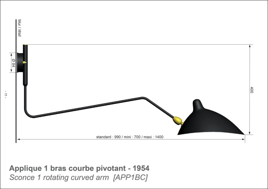 Big Wall Lamp w/1 Curved Arm af Serge Mouille - 4 - Jacobsen Plus