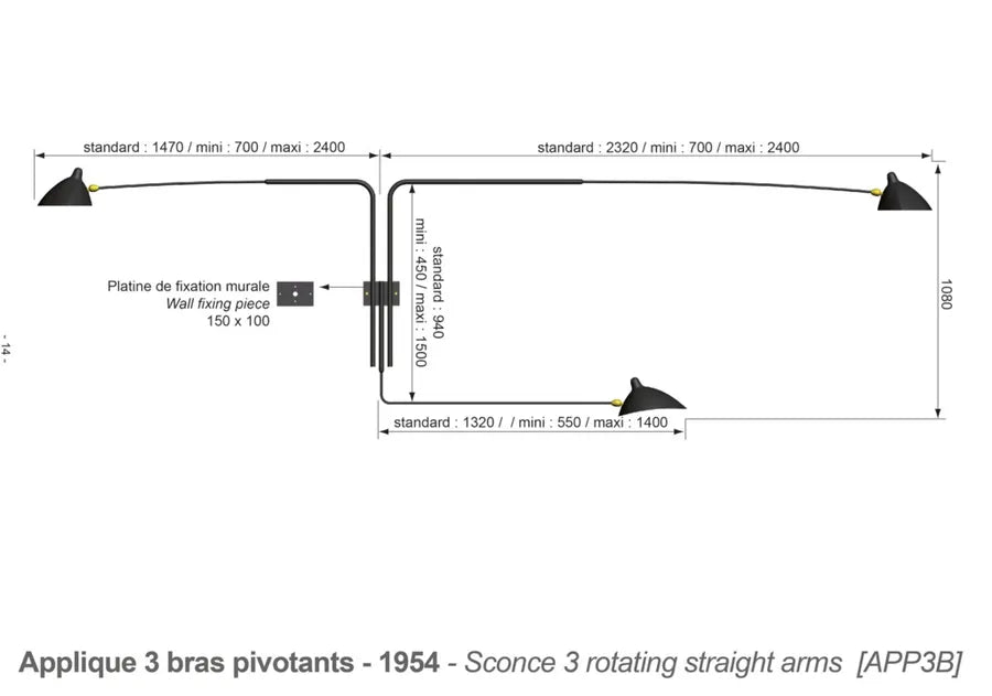 Big Wall Lamp w/3 Rotating Straight Arms af Serge Mouille - 7 - Jacobsen Plus