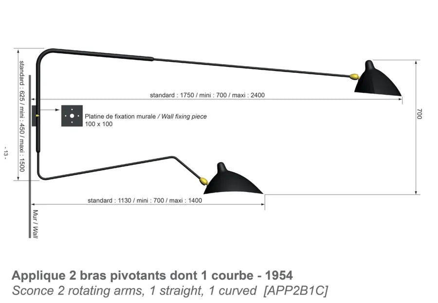 Big Wall Lamp w/2 Rotating Arms, 1 Straight, 1 Curved af Serge Mouille - 4 - Jacobsen Plus