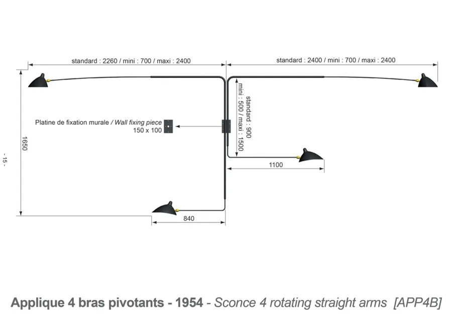 Big Wall Lamp w/4 Rotating Straight Arms af Serge Mouille - 6 - Jacobsen Plus