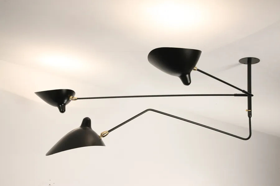 Ceiling Lamp w/2 Fixed Arms & 1 Curved Rotating Arm af Serge Mouille - 2 - Jacobsen Plus