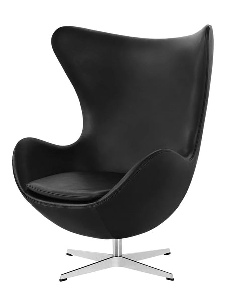Ægget, sort læder/aluminium af Arne Jacobsen - 1 - Jacobsen Plus