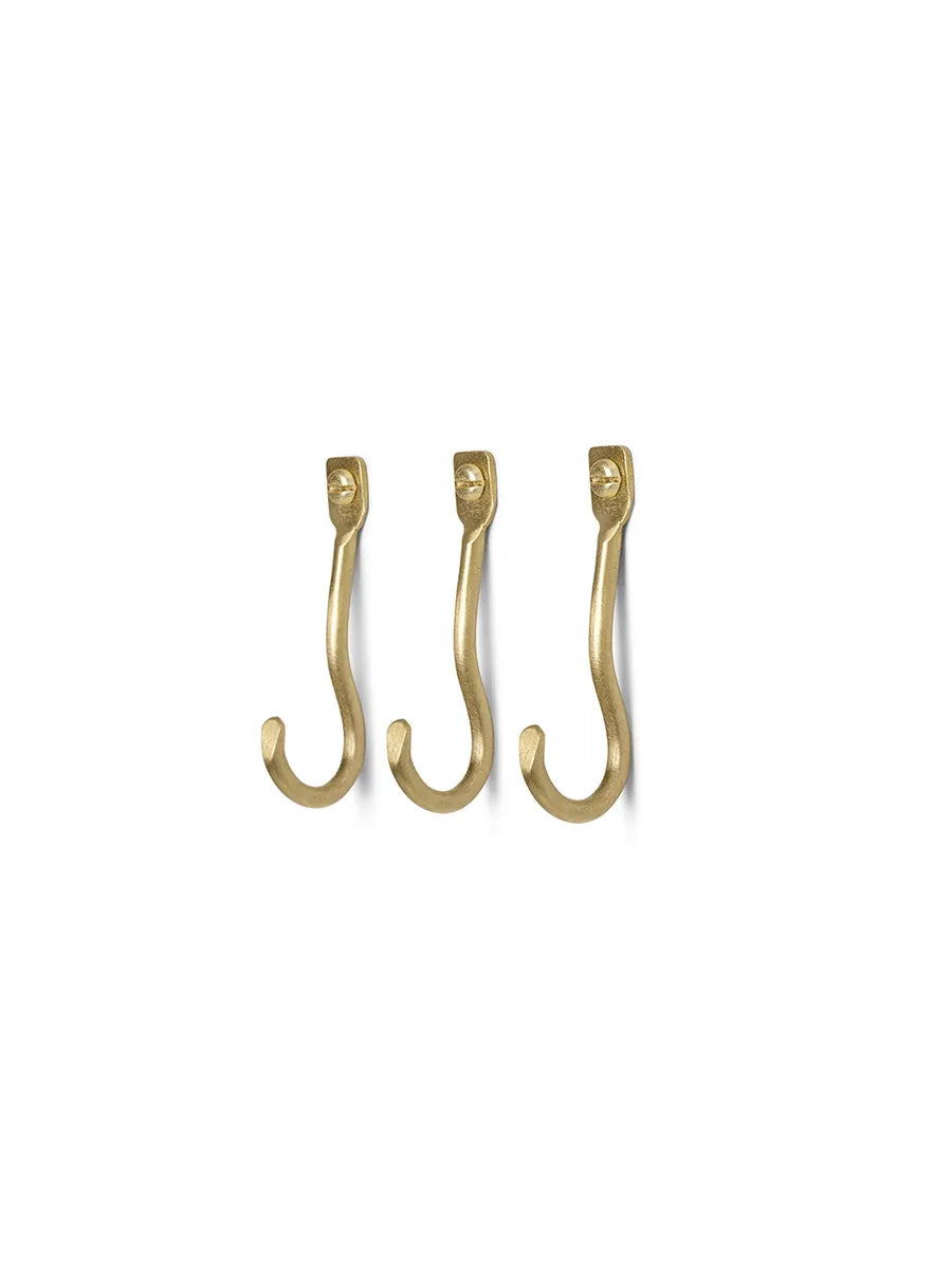 Curvature Hook, 3 stk fra Ferm Living - Brass - Jacobsen Plus