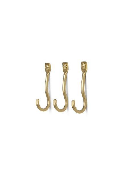 Curvature Hook, 3 stk fra Ferm Living - Brass - Jacobsen Plus