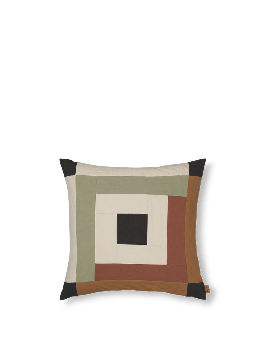 Border Patchwork Cushion fra Ferm Living - Dark Sage - Red Brown - Jacobsen Plus