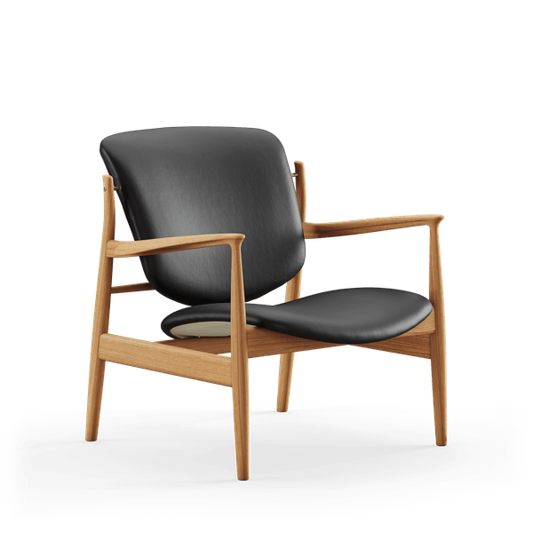 France Chair, sort læder, eg olie af Finn Juhl