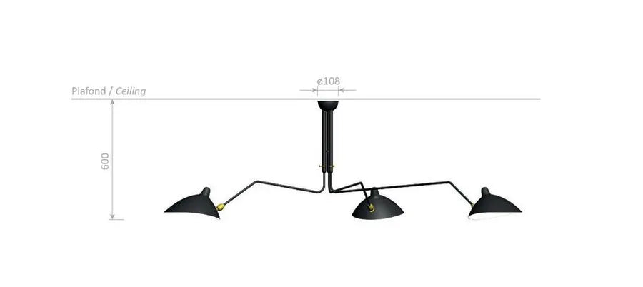 Ceiling Lamp w/3 Rotating Arms af Serge Mouille - 6 - Jacobsen Plus