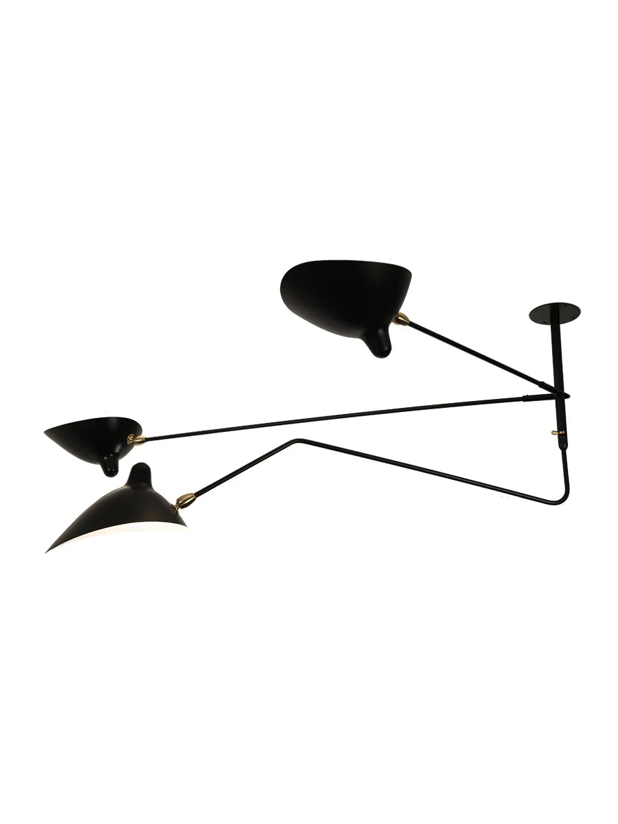 Ceiling Lamp w/2 Fixed Arms & 1 Curved Rotating Arm af Serge Mouille - 1 - Jacobsen Plus