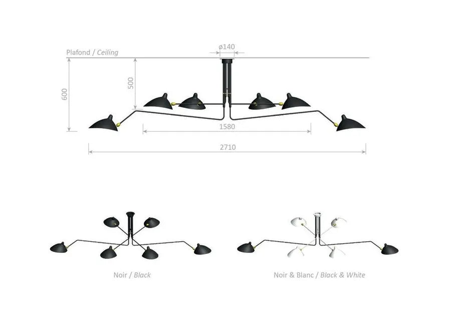 Ceiling Lamp w/6 Rotating Arms af Serge Mouille - 3 - Jacobsen Plus