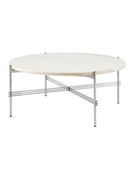 Gamfratesi TS Bord Ø80 fra GUBI - Travertine - Poleret stål - Jacobsen Plus