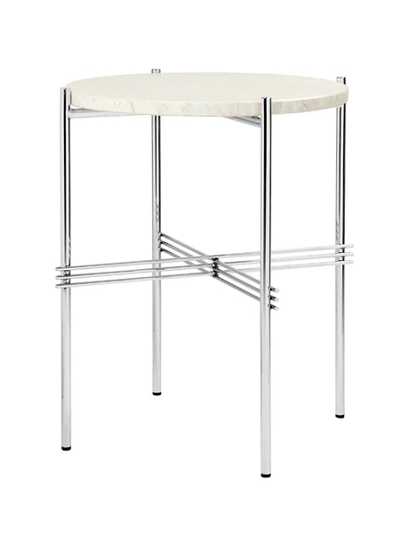 Gamfratesi TS Bord Ø40 fra GUBI - Travertine - Poleret stål - Jacobsen Plus